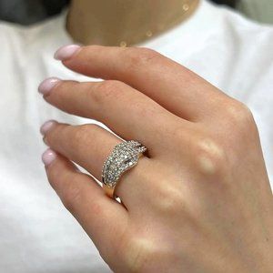 0.28Cttw Baguette & 0.61Cttw Round Diamond Ladies Cocktail Ring 14K Rose Gold